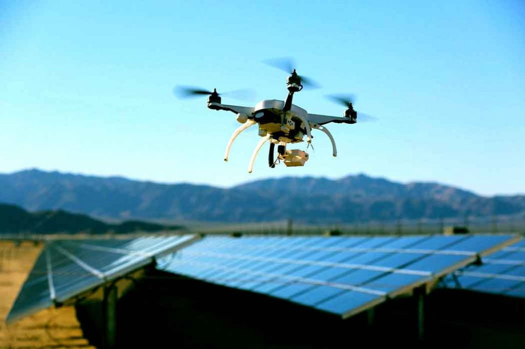 A drone doing a solar panel survey.