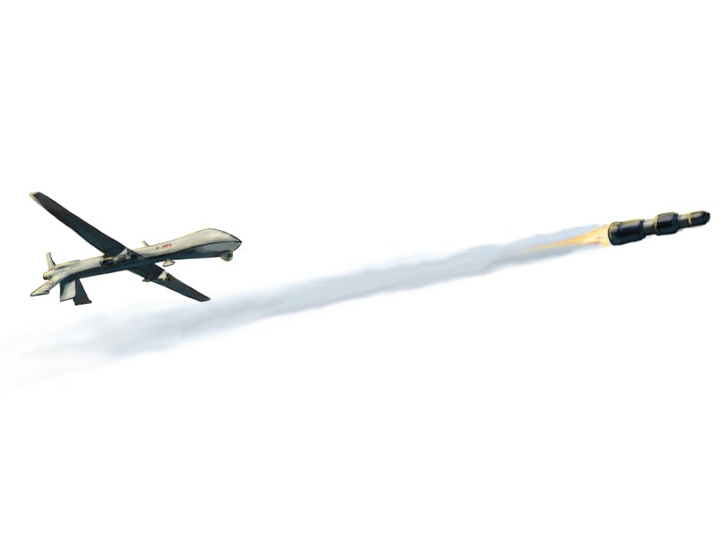 A drone firing a missile
