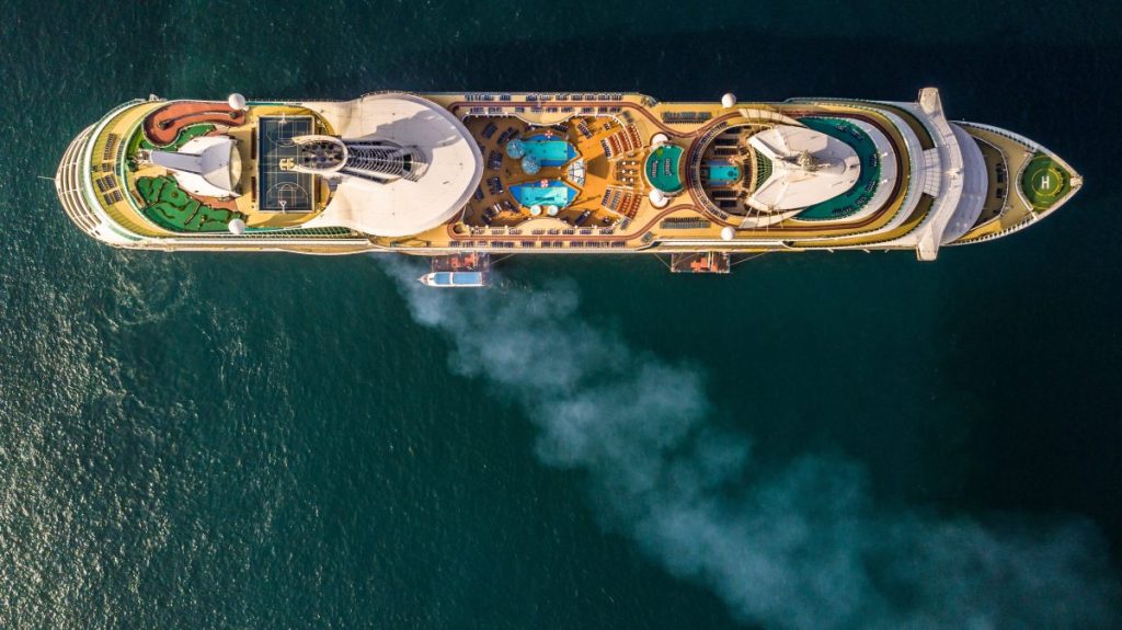 Aerial shot of a cruise ship