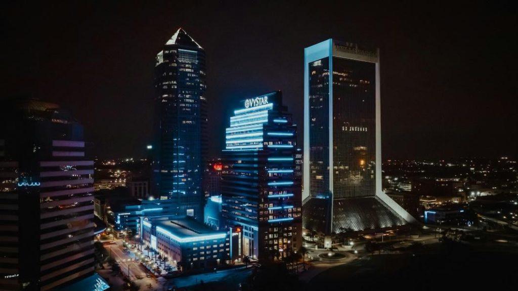  A shot of a city panorama with saturated blue colors