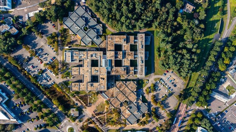 An aerial shot of an entire street’s housing