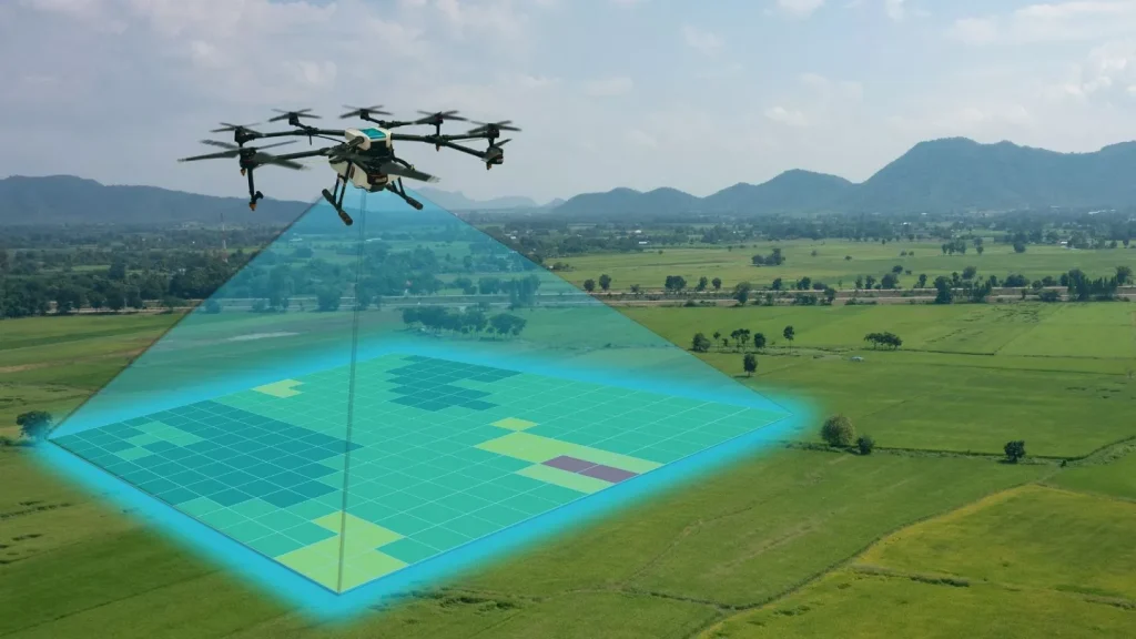Drone ding 3D mapping of a forest land.
