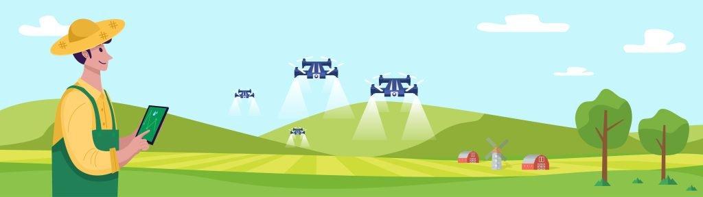 Vector image of man flying a drone.