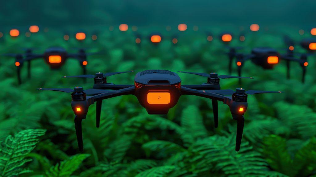 Drone Swarm Environmental Research in Lush Forest