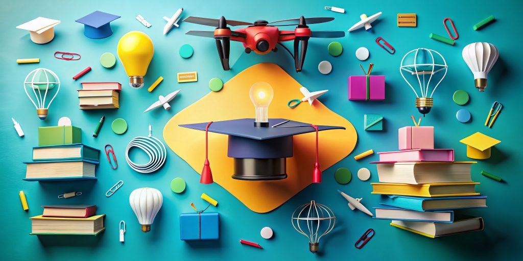 Aerial View of Educational Icons Representing Learning Concepts in a Flat Design Style for Modern Educational Themes and Digital Learning Environments