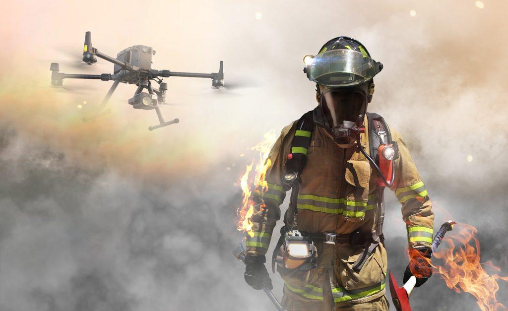 Drone with a fire fighter